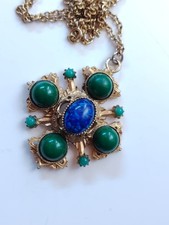 Vintage Gold Tone Blue Green