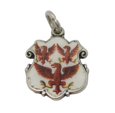 Edwardian Sterling Silver Enamel Heraldic Crest Shield Pendant Antique 1905
