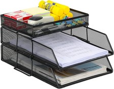 EasyPAG 2 Tier A4 Mesh in Trays Stackable Office Desk Tidy File Holder Magazine