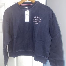 Jack Wills Womens Sweatshirt Navy Blue 10 UK Crew Fleece Sweater RRP £49 NEW