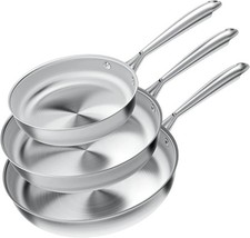 3-Piece pan Set 20+26+30 cm, uncoated Stainless Steel pan, Durable, Easy to Clea