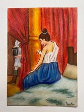 Toulouse Lautrec (Handmade) Drawing On old Paper Signed & Stamped Mixed Media