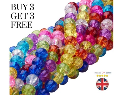 Round glass crackle beads - ❤,