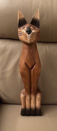 Vintage hand carved wooden cat - vintage,