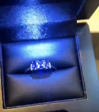 AAA TANZANITE +WHITE DIAMONDS  Ring Set Into Silver Trilogy Ring