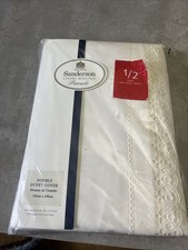 Sanderson Cream Lace Broderie Anglaise Trim  Vintage Double Duvet Cover Bnip B9