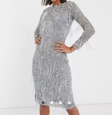 ASOS Sequin Embellished Silver Dress With Trouser & Dupata