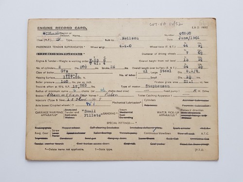Engine record card 560 40560 - record,