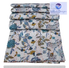 Multicolor Bed Runner Kantha Quilt Floral Ralli Gudri Twin Bedspreads Throw