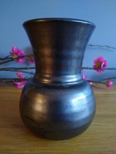 Prinknash Pottery Vase Gunmetal Lustre Pot Grey Black Gothic Ornament 