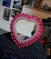 Pink love heart crystal diamante decorative mirror