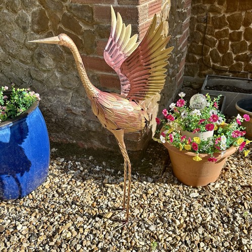 Large gold metal garden - , crane