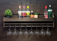 Wine Rack Gin Shelf Rack Bottle 8 Glass Holder Wall Mounted Home Bar (8GDO)EL