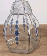 Decorative Glass Ceiling Light Pendant Shade With Blue Glass Beading 22.5cm Tall