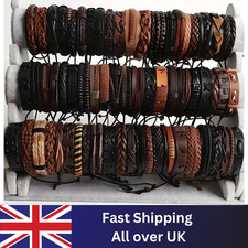 20Pcs Braided Leather Bracelets Men Women Tribal Handmade Wrap Wood Beads Cuff