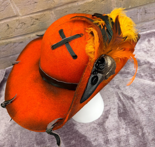 Orange distressed pirate hat - distressed,