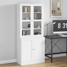 Modern Bookcase Display Storage Unit w/ Doors Adjustable Shelves for Home White