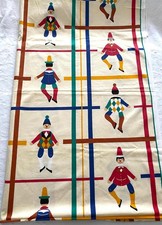 Vintage Harlequin Clowns Cotton Fabric – Retro Toys Print 138×216cm
