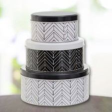 Three Storage Tins, black, cakes biscuits, 3 sizes 13 / 17 / 20cm robust durable