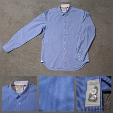 Men's Thomas Pink Gingham Slim Fit Long Sleeve Shirt Blue White 16.5" - 17"