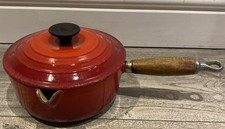 Le Creuset Red Lidded Saucepan With Wooden Handle 18cm Cast Iron