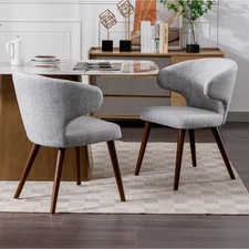 Linen Dining Chairs Set of 2 Upholstered Kitchen Chairs with Wooden Legs Restaur