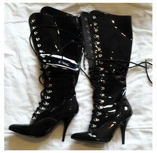 Stunning PVC Kinky knee High Fetish lace up bdsm Stilleto boots UK 4 Dominatrix 