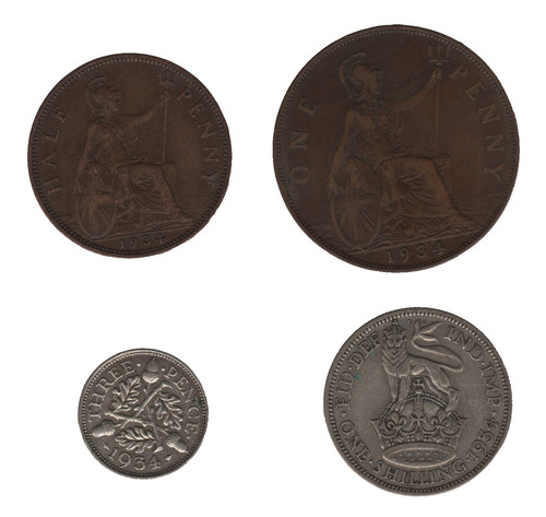 1934 british george coins - british, v