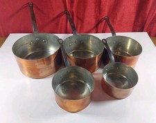 Vintage French Set Of 5 Copper Pans With Maker Mark JEAN MATILLON