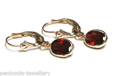 9ct gold garnet leverback oval - 9ct,