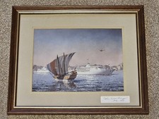 SIGNED Framed Print - Al Said Superyacht & Fulk Al Salamah Dhow by JOHN WORSLEY