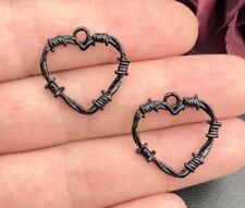 Small Barbed Wire Heart Charms Black 4pk