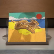 Vintage Abstract Art-Nude Woman Dreaming On Beach On Canvas 40 X 50 cm Frameless