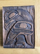 Lou Oakswan Nishga Tribe Nass River BC Thunder Bird Wood Carving Signed 1960 Art