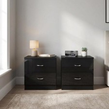 Pair of Black Gloss 2 Drawer