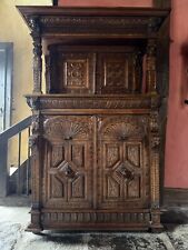 Antique Oak Flemish Intricate Hand CARVED  Court Cupboard Sideboard Circa 1800's