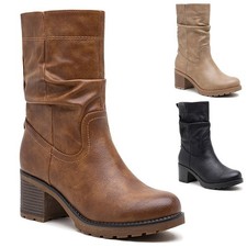 SALE SIZE 3+ 4 Womens Rouched Ankle Boots Ladies Mid Calf Comfort Mid Heel