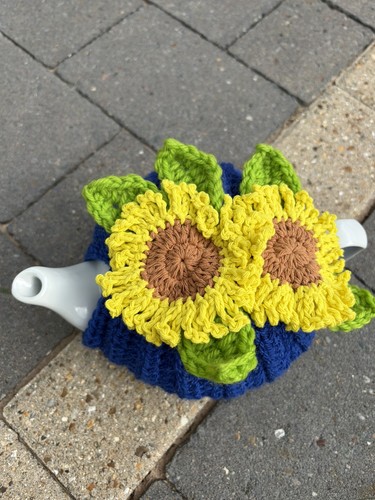 Crochet knitted tea cosy