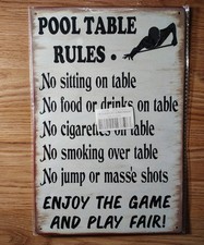 Vintage Pool Table Rules Sign