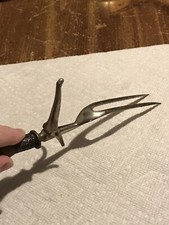 Antique/Vintage Carving Fork Antler Handle, Hand Guard, Sterling Silver