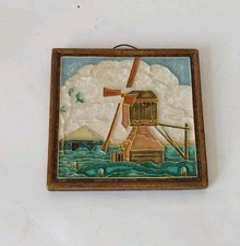 Vintage Delft Ceramic Tile "Windmill", Wall Plaque 