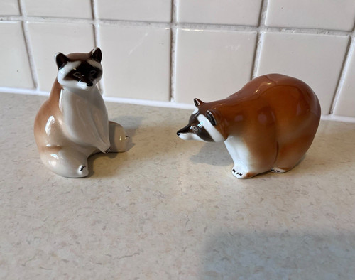 Pair porcelain raccoon - porcelain,