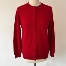 Made in Hawick Pure Lambswool Cardigan Size S Red Wool Button Front Crew Neck