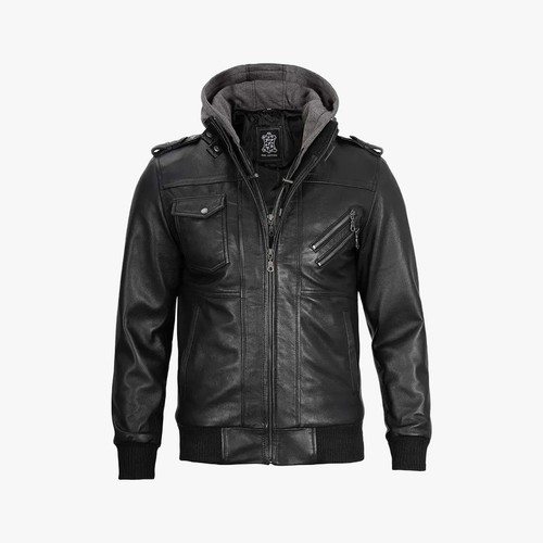 Black bomber men leather - men's,