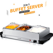 3 X 2.5L ELECTRIC BUFFET SERVER ADJUSTABLE TEMPERATURE FOOD WARMER HOTPLATE TRAY