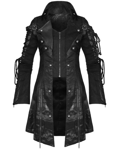 Men black leather coat - leather,