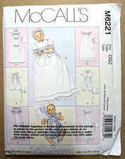 McCall's M6221 Newbrn-Lrg Baby Infant Christening Gown Dress Romper Bonnet Uncut