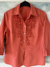 Beautiful Alain Figaret Paris Blouse Salmon Colour Ruffles and3/4 sleeve Size 12