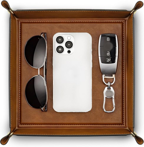 Leather valet tray for men - leather,