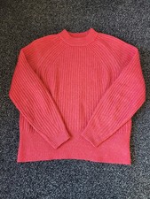 Marks & Spencer Ladies Knit Ribbed Bright Pink Jumper Size XS